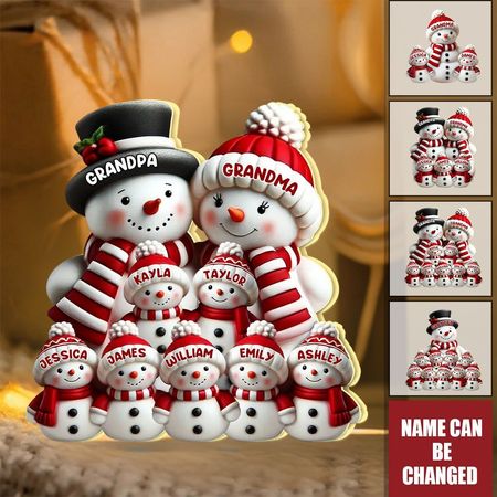 3D-Effekt Süßer Schneemann - Personalisierte Leuchtbox, Geschenk für Familie, Oma, Opa